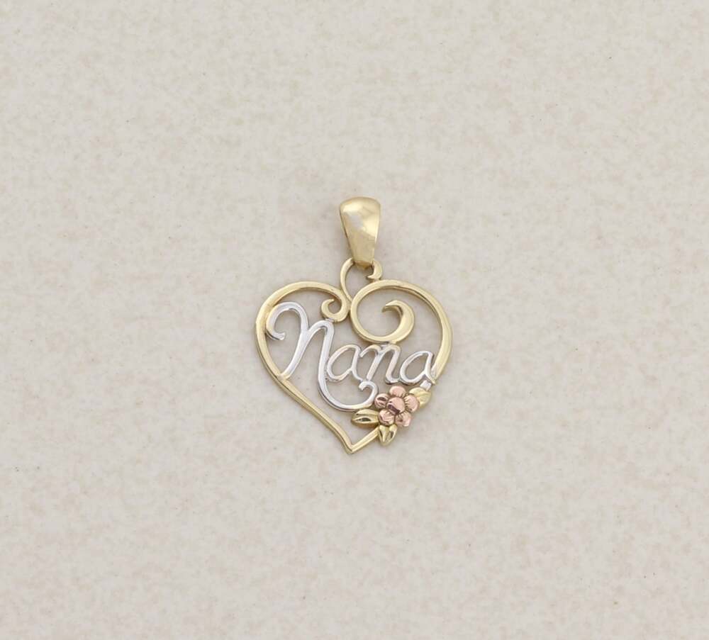 Pendant Only 10k Yellow Gold Heart Nana Pendant 7/8" x 5/8" inch - Picture 1 of 8